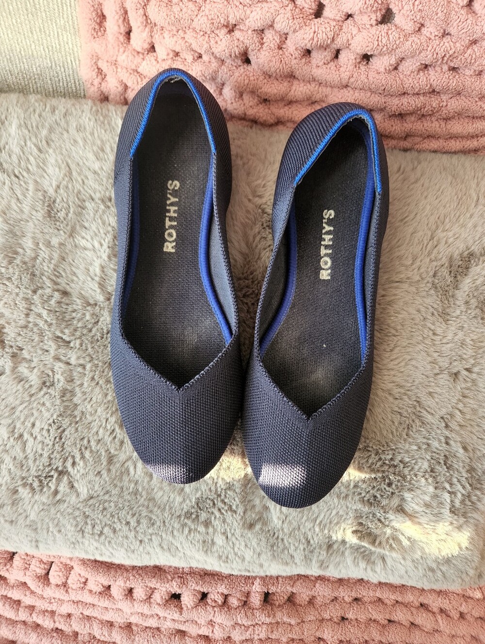 Rothy's Women's Navy Ballet Flats with Blue Trim